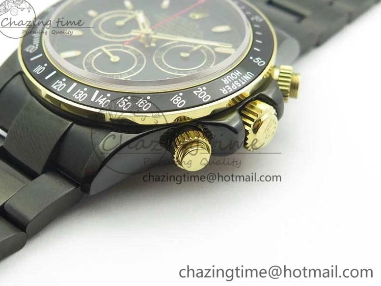 0415 Modern Daytona Kravitz YG DLC BP Maker Best Edition Black Dial On DLC Bracelet A4130 (Free Leather Strap) 3572